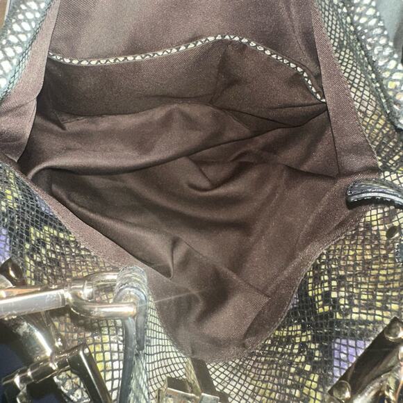 Danier Genuine Leather Python Print Satchel Crossbody Bag Gray Purple - Picture 12 of 15